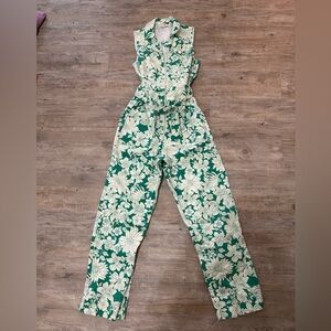 Skies Are Blue Floral Jumpsuit in Green and Cream